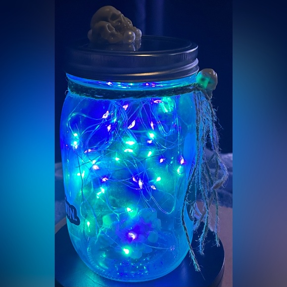 ❌RESERVED❌SKULL “ADULT HUMOR” PURPLE/GREEN LED LIGHTS SKULL DECOR JAR/HANDMADE - Picture 7 of 14
